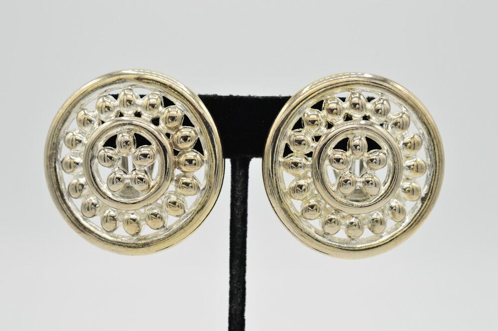 Erwin Pearl Vintage Clip Earrings Silver Chunky PEP Signed 1980s Bin8